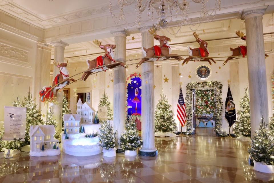 Reindeer decorations in the Entrance Hall of the White House in 2023