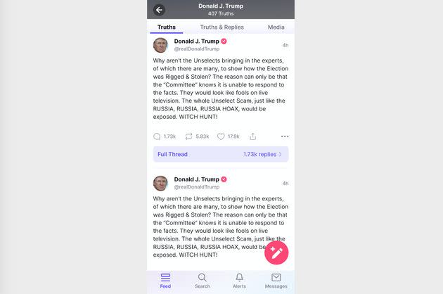 Former President Donald Trump regularly posts original messages and re-shares content on Truth Social that paints him in a favorable light. (Photo: Truth Social)