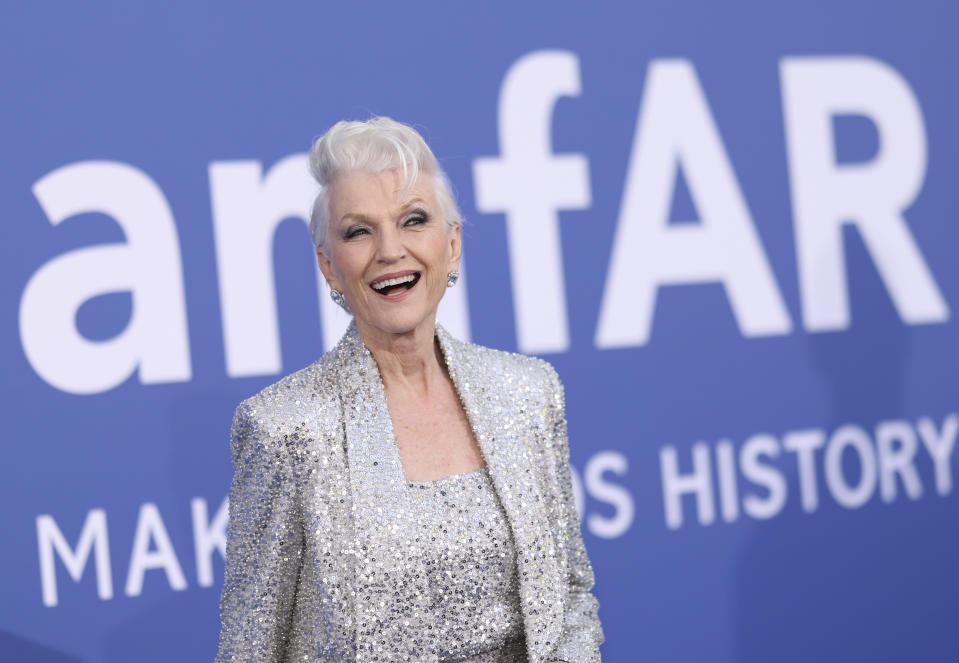 Maye Musk poses for photographers upon arrival at the amfAR Cinema Against AIDS benefit at the Hotel du Cap-Eden-Roc, during the 76th Cannes international film festival, Cap d'Antibes, southern France, Thursday, May 25, 2023. (Photo by Vianney Le Caer/Invision/AP)