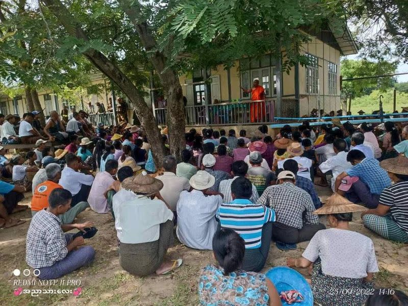 Wathawa, a pro-junta monk, addresses crowds, in Myanmar