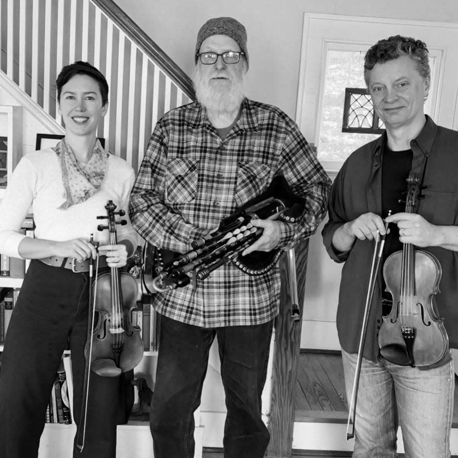 (From left) Fiddle player and singer Nora Revenaugh, fiddle player Pat Reynolds and uilleann pipes player Nick Whitmer will perform at the "Irish Evening at the KAC."