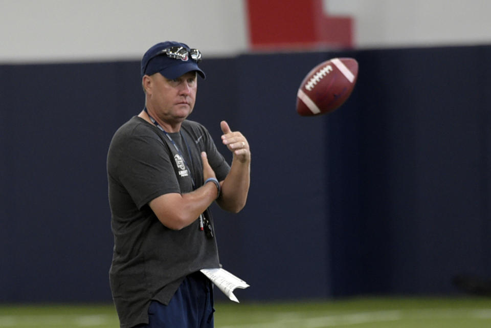 Liberty head coach Hugh Freeze attends an NCAA college football practice in Lynchburg, Va., Sunday,  Aug. 4, 2019. (Taylor Irby/The News & Advance via AP)