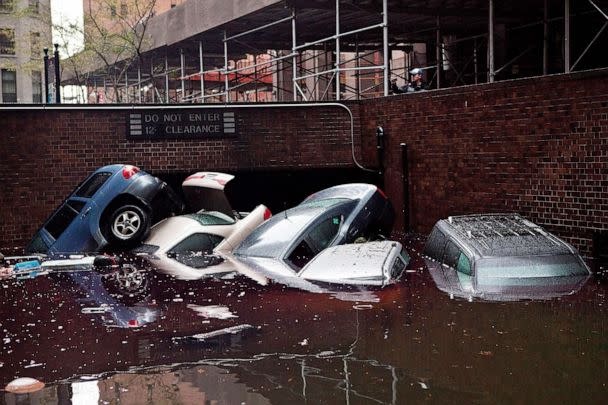 PHOTO: FILE - Cars floating in a flooded subterranian basement following Hurricaine Sandy, Oct. 30, 2012 in the Financial District of New York. (Andrew Burton/Getty Images, FILE)