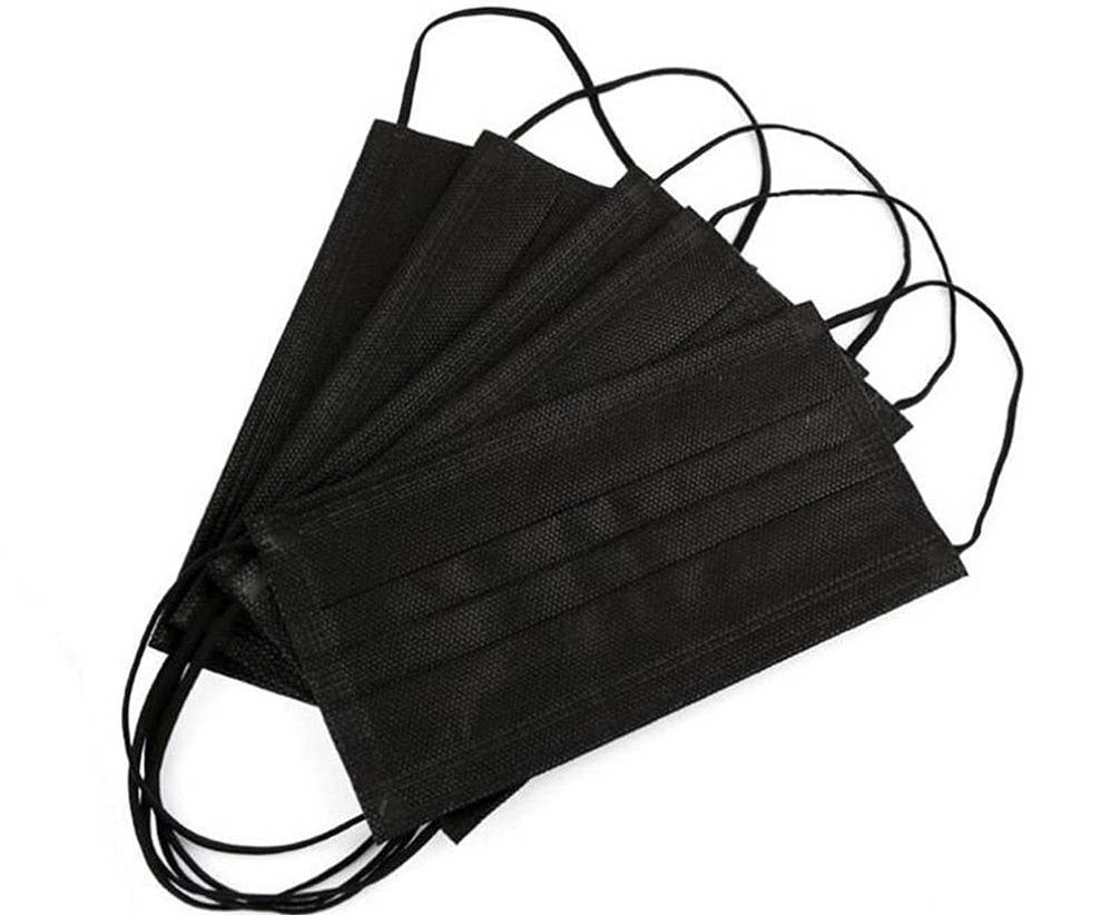 Five black surgical masks.