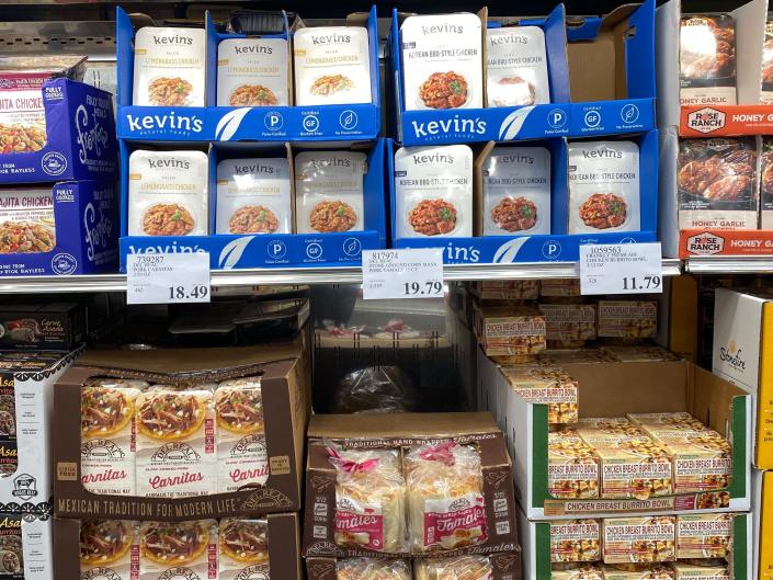 Precooked meals on shelves at Costco