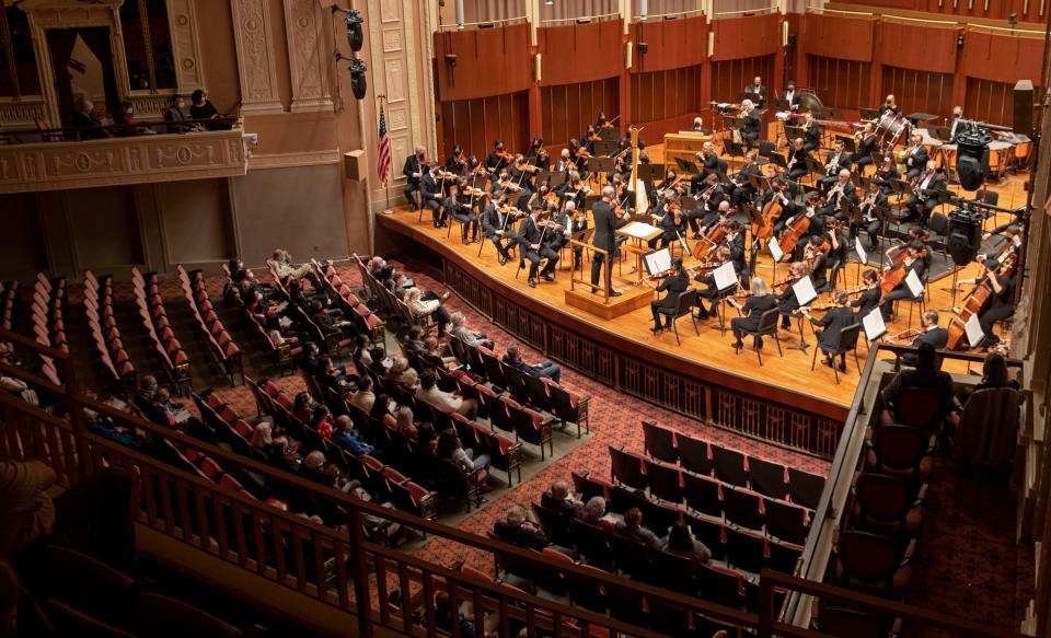 Kevin Lin performs with the  Indianapolis Symphony Orchestra on Saturday, Oct. 16, 2021, at the Hilbert Circle Theatre. Lin was hired as the concertmaster for the Indianapolis Symphony Orchestra for the 2020-21 season. However, due to COVID-19, this year marks Lin's  first full season. 