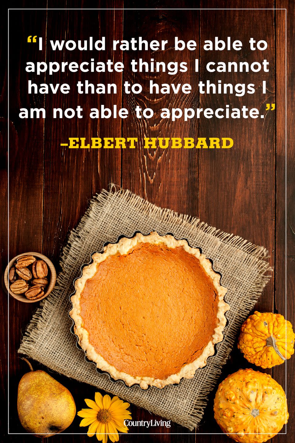 <p>"I would rather be able to appreciate things I cannot have than to have things I am not able to appreciate."</p><p><strong>RELATED:</strong> <a href="https://www.countryliving.com/food-drinks/g1395/best-thanksgiving-recipes/" rel="nofollow noopener" target="_blank" data-ylk="slk:Country Living's Best-Ever Thanksgiving Recipes;elm:context_link;itc:0;sec:content-canvas" class="link ">Country Living's Best-Ever Thanksgiving Recipes</a></p>