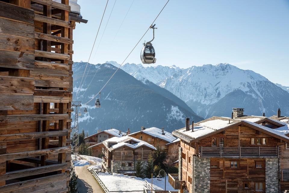Ski lifts at the alpine village of Verbier during the winter season