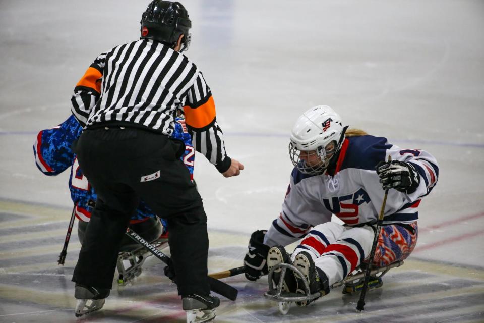 Archive photos of the women's U.S. para ice hockey national team in action. Teams from the United States, Canada, Great Britain and the world will face off in the Para Ice Hockey Women’s World Challenge Aug. 26-28 at Cornerstone Community Center in Ashwaubenon.