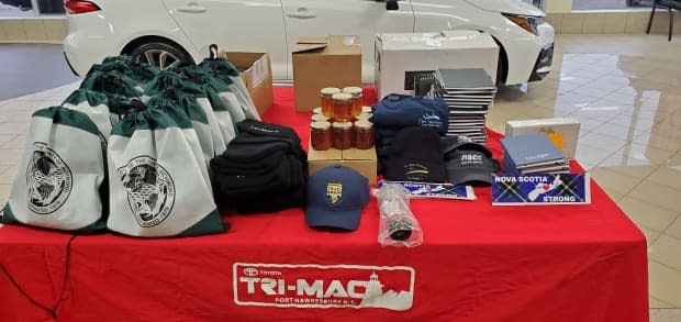 When the operators of an oil tanker quarantined off the coast of Nova Scotia confirmed that some crew members were infected with coronavirus, locals rallied to send them a care package that included Nova Scotia souvenirs like bumper stickers, tartan scarves and local honey.  (John Ouellette - image credit)