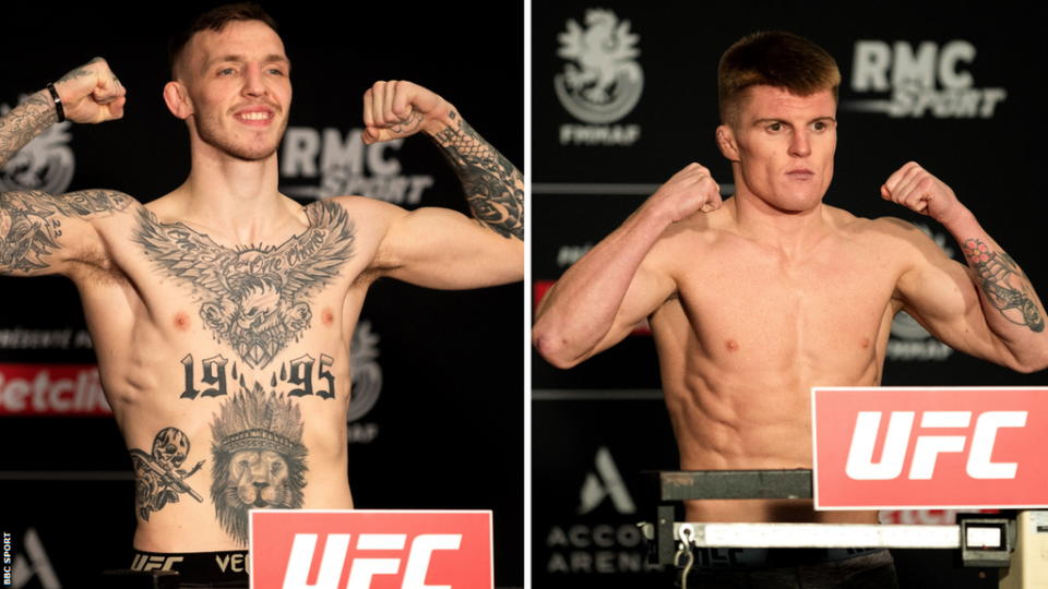 Rhys McKee and Caolan Loughran weigh in on the scales for a fight