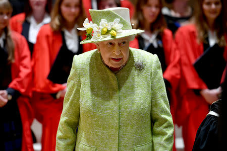 Queen Elizabeth II during a visit to King's Bruton School where she will mark the School's 500th anniversary and open the new Music Centre, in Bruton, Somerset, Britain March 28, 2019. Ben Birchall/Pool via REUTERS
