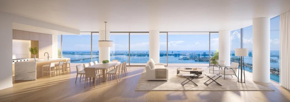 Neutral tones inside enhance the serene water views. EDITION RESIDENCES, Miami Edgewater