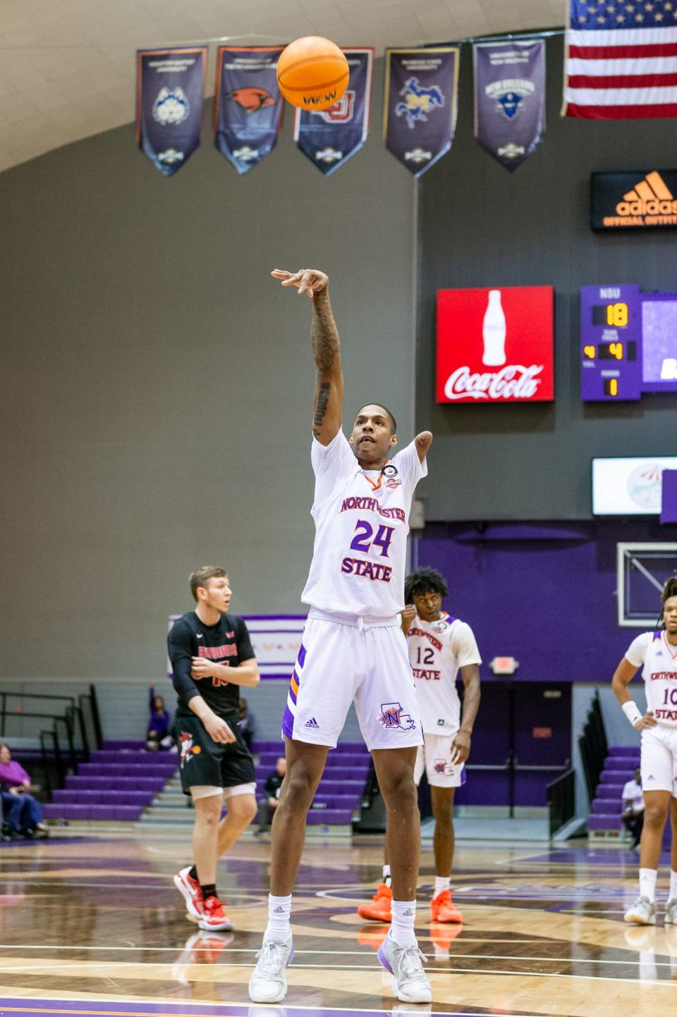 Northwestern State University guard Hansel Enmanuel shoots a free throw in a game against Illinois State on Nov. 11, 2022 in Natchitoches, La.