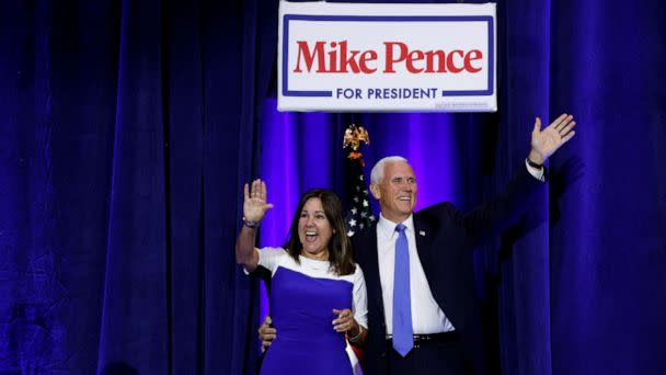 PHOTO: Former Vice President Mike Pence arrives with his wife Karen to make a U.S. presidential campaign kickoff announcement about his race for the 2024 Republican presidential nomination Ankeny, Iowa, June 7, 2023. (Jonathan Ernst/Reuters)