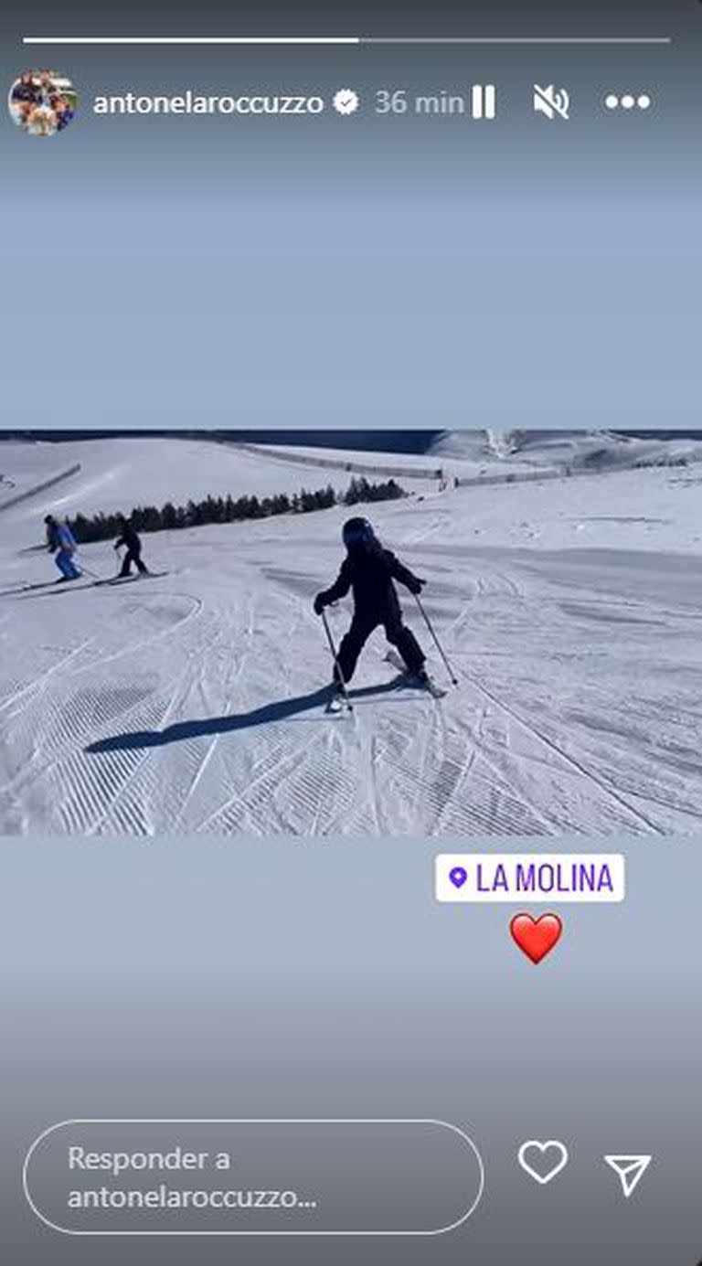 Antonela Roccuzzo compartió historias junto a sus hijos en La Molina, España