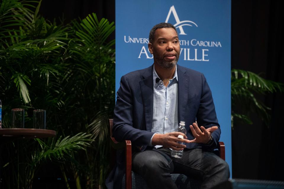 Ta-Nehisi Coates, an author and journalist, answered questions from Tiece Ruffin, director of Africana studies and professor of Africana studies and education at UNC Asheville, February 28, 2023.