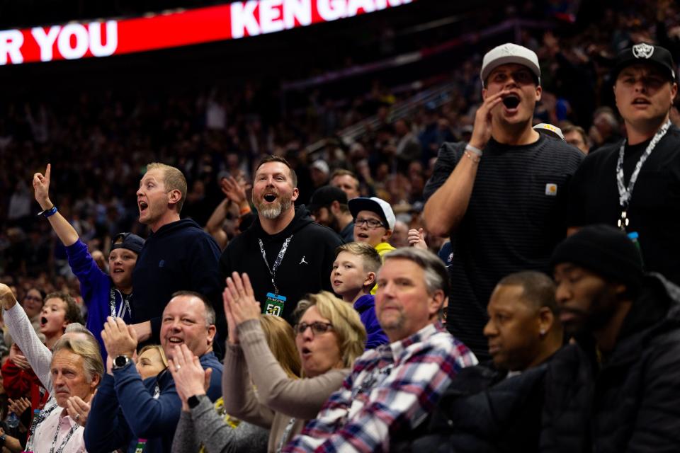 Utah Jazz fans cheer after the Jazz pulls ahead of the Oklahoma City Thunder during an NBA basketball game between the Utah Jazz and the Oklahoma City Thunder at the Delta Center in Salt Lake City on Tuesday, Feb. 6, 2024. | Megan Nielsen, Deseret News