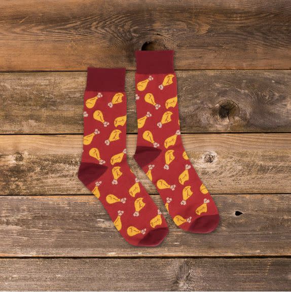 Buy the <a href="https://www.kfclimited.com/ProductDetail.aspx?did=28027&amp;pid=222271&amp;logoid=0" target="_blank">fried chicken socks</a>&nbsp;for $8.&nbsp;