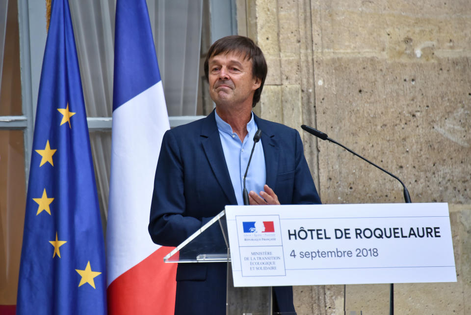 <span class="s1">Nicolas Hulot speaks at the Ministry of Ecology in Paris on Sept. 4, a week after he resigned as France’s environment minister. (Photo: Daniel Pier/NurPhoto via Getty Images)</span>