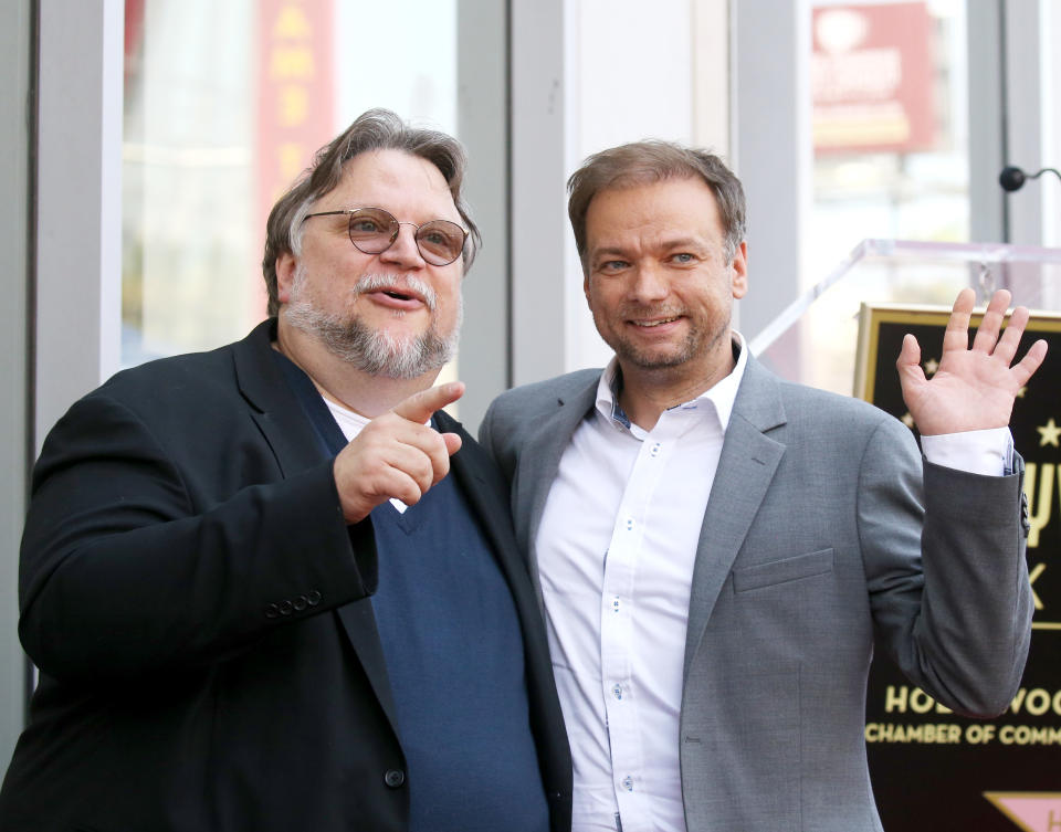 Guillermo del Toro and André Øvredal attend the ceremony honouring Guillermo del Toro with a Star on The Hollywood Walk of Fame held on August 06, 2019. (Photo by Michael Tran/FilmMagic)