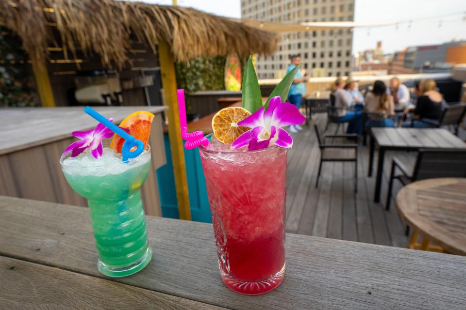 Ocean Eyes, left, and El Diablo cocktails are shown at the PufferFish tiki bar at the Hotel Metro, 411 E. Mason St. in Milwaukee, Wis. The bar recently opened on the hotel’s rooftop following its months-long residency there last year.