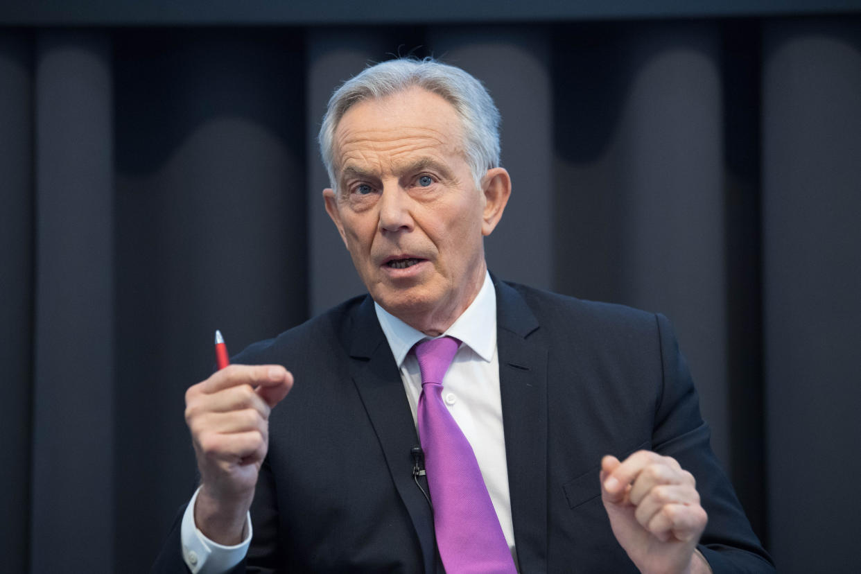 Former prime minister Tony Blair during a speech to mark the 120th anniversary of the founding of the Labour party, in the Great Hall at King's College, London. (Photo by Stefan Rousseau/PA Images via Getty Images)