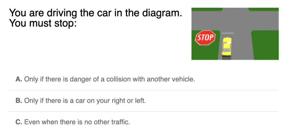 Question about a stop sign in the NSW Learner Driver test.