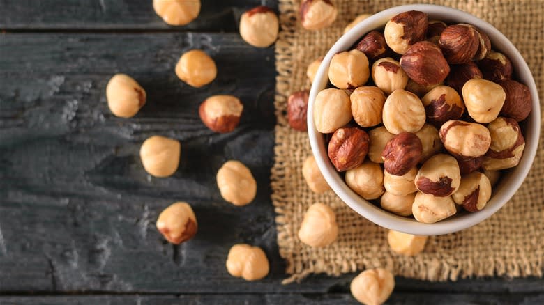 Bowl of roasted hazelnuts 