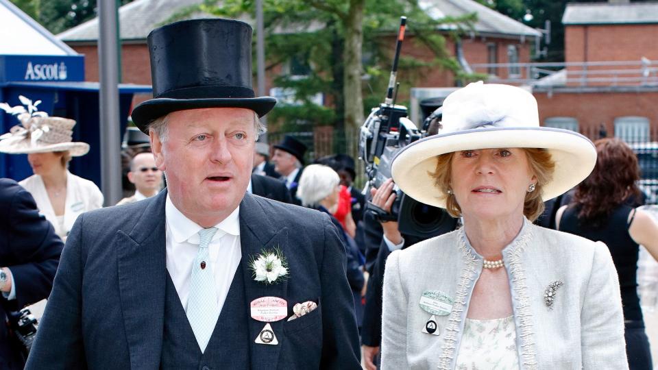 Andrew Parker Bowles walking with Rosemary Pittman