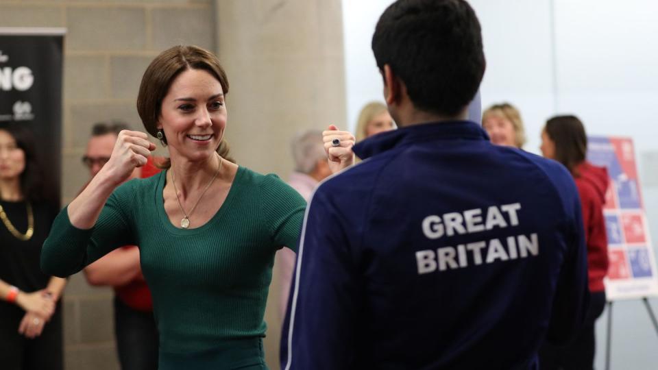 The Duchess Of Cambridge Visits London Stadium To Meet The Parents And Guardians Of SportsAid Stars