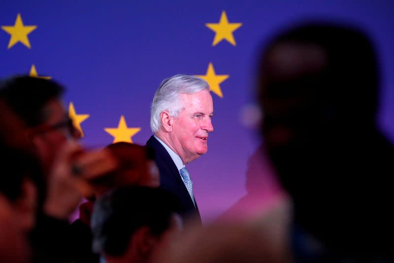 FILE PHOTO: EU's Chief Brexit Negotiator Barnier leaves after a speech on the future of Europe in Brussels
