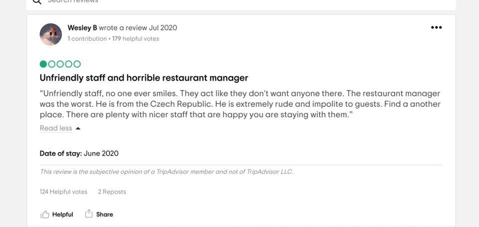 The July review complained of “unfriendly staff.”