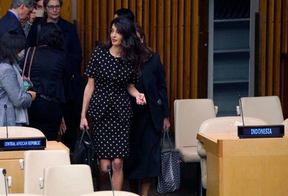 Amal Clooney at the United Nations Arria-formula meeting in 2022