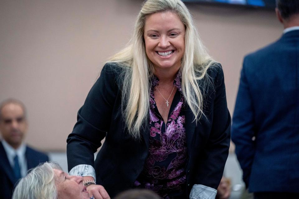 Newly elected County Commissioner Sara Baxter before being sworn in at the Governmental Center in West Palm Beach, Florida on November 22, 2022. Her request to again hire a fourth aide was rejected at a commission meeting on Dec. 19.