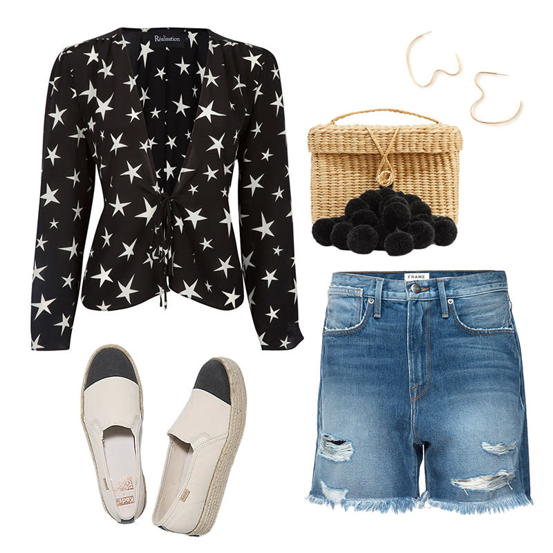 <a rel="nofollow noopener" href="https://realisationpar.com/the-bianca-star-struck/" target="_blank" data-ylk="slk:The Bianca Starstruck, Réalisation Par, $140A star-spangled top, loose boyfriend shorts and comfy canvas slip-ons with hem-wrapped bottoms channel a French-girl vibe. Round sunnies, cool hoops and a modern straw bag finish it nicely.;elm:context_link;itc:0;sec:content-canvas" class="link ">The Bianca Starstruck, Réalisation Par, $140<p>A star-spangled top, loose <a rel="nofollow noopener" href="http://thezoereport.com/fashion/clothing/boyfriend-denim-shorts-trend/" target="_blank" data-ylk="slk:boyfriend shorts;elm:context_link;itc:0;sec:content-canvas" class="link ">boyfriend shorts</a> and comfy canvas slip-ons with hem-wrapped bottoms channel a French-girl vibe. Round sunnies, cool hoops and a modern <a rel="nofollow noopener" href="http://thezoereport.com/fashion/accessories/best-raffia-bags/" target="_blank" data-ylk="slk:straw bag;elm:context_link;itc:0;sec:content-canvas" class="link ">straw bag</a> finish it nicely.</p> </a><a rel="nofollow noopener" href="https://click.linksynergy.com/deeplink?id=30KlfRmrMDo&mid=41730&murl=https%3A%2F%2Fframe-store.com%2Fproducts%2Fle-stevie-short-sunset-cove" target="_blank" data-ylk="slk:Le Stevie Short, FRAME, $209A star-spangled top, loose boyfriend shorts and comfy canvas slip-ons with hem-wrapped bottoms channel a French-girl vibe. Round sunnies, cool hoops and a modern straw bag finish it nicely.;elm:context_link;itc:0;sec:content-canvas" class="link ">Le Stevie Short, FRAME, $209<p>A star-spangled top, loose <a rel="nofollow noopener" href="http://thezoereport.com/fashion/clothing/boyfriend-denim-shorts-trend/" target="_blank" data-ylk="slk:boyfriend shorts;elm:context_link;itc:0;sec:content-canvas" class="link ">boyfriend shorts</a> and comfy canvas slip-ons with hem-wrapped bottoms channel a French-girl vibe. Round sunnies, cool hoops and a modern <a rel="nofollow noopener" href="http://thezoereport.com/fashion/accessories/best-raffia-bags/" target="_blank" data-ylk="slk:straw bag;elm:context_link;itc:0;sec:content-canvas" class="link ">straw bag</a> finish it nicely.</p> </a><a rel="nofollow noopener" href="https://www.keds.com/en/keds-x-design-love-fest-triple-decker/31670W.html?#cgid=women-ourcollections-ladiesforladies-designlovefest&dwvar_31670W_color=WF59298&start=1&sma=sm.00001p5o153qpyf8tvy5yecmezzo0" target="_blank" data-ylk="slk:Triple Decker, Keds x Design Love Fest, $70A star-spangled top, loose boyfriend shorts and comfy canvas slip-ons with hem-wrapped bottoms channel a French-girl vibe. Round sunnies, cool hoops and a modern straw bag finish it nicely.;elm:context_link;itc:0;sec:content-canvas" class="link ">Triple Decker, Keds x Design Love Fest, $70<p>A star-spangled top, loose <a rel="nofollow noopener" href="http://thezoereport.com/fashion/clothing/boyfriend-denim-shorts-trend/" target="_blank" data-ylk="slk:boyfriend shorts;elm:context_link;itc:0;sec:content-canvas" class="link ">boyfriend shorts</a> and comfy canvas slip-ons with hem-wrapped bottoms channel a French-girl vibe. Round sunnies, cool hoops and a modern <a rel="nofollow noopener" href="http://thezoereport.com/fashion/accessories/best-raffia-bags/" target="_blank" data-ylk="slk:straw bag;elm:context_link;itc:0;sec:content-canvas" class="link ">straw bag</a> finish it nicely.</p> </a><a rel="nofollow noopener" href="https://wkndla.com/collections/earrings/products/format-hoop-earrings?variant=6485484797979" target="_blank" data-ylk="slk:Format Hoop Earrings, WKNDLA, $76A star-spangled top, loose boyfriend shorts and comfy canvas slip-ons with hem-wrapped bottoms channel a French-girl vibe. Round sunnies, cool hoops and a modern straw bag finish it nicely.;elm:context_link;itc:0;sec:content-canvas" class="link ">Format Hoop Earrings, WKNDLA, $76<p>A star-spangled top, loose <a rel="nofollow noopener" href="http://thezoereport.com/fashion/clothing/boyfriend-denim-shorts-trend/" target="_blank" data-ylk="slk:boyfriend shorts;elm:context_link;itc:0;sec:content-canvas" class="link ">boyfriend shorts</a> and comfy canvas slip-ons with hem-wrapped bottoms channel a French-girl vibe. Round sunnies, cool hoops and a modern <a rel="nofollow noopener" href="http://thezoereport.com/fashion/accessories/best-raffia-bags/" target="_blank" data-ylk="slk:straw bag;elm:context_link;itc:0;sec:content-canvas" class="link ">straw bag</a> finish it nicely.</p> </a><a rel="nofollow noopener" href="https://go.redirectingat.com?id=86205X1579268&xs=1&url=http%3A%2F%2Fwww.hm.com%2Fus%2Fproduct%2F45459%3Farticle%3D45459-E%26utm_source%3DRakuten%26utm_medium%3DAffiliate%26utm_campaign%3D2575853_rewardStyle%26utm_content%3D15%26utm_term%3DUS_Network%23ranMID%3D43148%26ranEAID%3DQFGLnEolOWg%26ranSiteID%3DQFGLnEolOWg-anG2yznZOOzvu5bjLje85A" target="_blank" data-ylk="slk:Sunglasses, H&M, $10A star-spangled top, loose boyfriend shorts and comfy canvas slip-ons with hem-wrapped bottoms channel a French-girl vibe. Round sunnies, cool hoops and a modern straw bag finish it nicely.;elm:context_link;itc:0;sec:content-canvas" class="link ">Sunglasses, H&M, $10<p>A star-spangled top, loose <a rel="nofollow noopener" href="http://thezoereport.com/fashion/clothing/boyfriend-denim-shorts-trend/" target="_blank" data-ylk="slk:boyfriend shorts;elm:context_link;itc:0;sec:content-canvas" class="link ">boyfriend shorts</a> and comfy canvas slip-ons with hem-wrapped bottoms channel a French-girl vibe. Round sunnies, cool hoops and a modern <a rel="nofollow noopener" href="http://thezoereport.com/fashion/accessories/best-raffia-bags/" target="_blank" data-ylk="slk:straw bag;elm:context_link;itc:0;sec:content-canvas" class="link ">straw bag</a> finish it nicely.</p> </a><a rel="nofollow noopener" href="https://go.redirectingat.com?id=86205X1579268&xs=1&url=https%3A%2F%2Fwww.net-a-porter.com%2Fus%2Fen%2Fproduct%2F1011678%2FNannacay%2Fbaby-roge-pompom-embellished-woven-raffia-tote%3Fcm_mmc%3DLinkshareUS-_-30KlfRmrMDo-_-Custom-_-LinkBuilder%26siteID%3D30KlfRmrMDo-0atj43MYXeIktf_xIVRCGg%26The%2BZOE%2BReport%3DThe%2BZOE%2BReport" target="_blank" data-ylk="slk:Nannacay Baby Roge Pompom-Embellished Woven Raffia Tote, Net-A-Porter, $172A star-spangled top, loose boyfriend shorts and comfy canvas slip-ons with hem-wrapped bottoms channel a French-girl vibe. Round sunnies, cool hoops and a modern straw bag finish it nicely.;elm:context_link;itc:0;sec:content-canvas" class="link ">Nannacay Baby Roge Pompom-Embellished Woven Raffia Tote, Net-A-Porter, $172<p>A star-spangled top, loose <a rel="nofollow noopener" href="http://thezoereport.com/fashion/clothing/boyfriend-denim-shorts-trend/" target="_blank" data-ylk="slk:boyfriend shorts;elm:context_link;itc:0;sec:content-canvas" class="link ">boyfriend shorts</a> and comfy canvas slip-ons with hem-wrapped bottoms channel a French-girl vibe. Round sunnies, cool hoops and a modern <a rel="nofollow noopener" href="http://thezoereport.com/fashion/accessories/best-raffia-bags/" target="_blank" data-ylk="slk:straw bag;elm:context_link;itc:0;sec:content-canvas" class="link ">straw bag</a> finish it nicely.</p> </a>