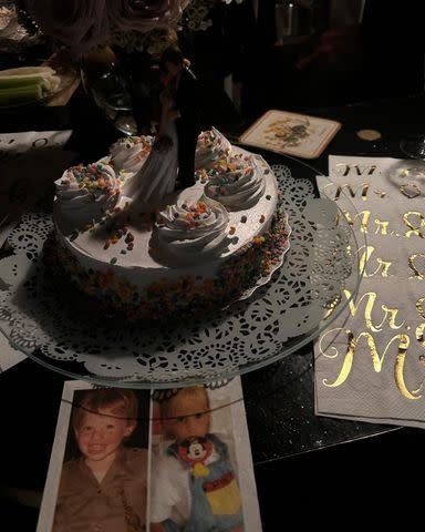 <p>Alexandra Cooper/Instagram</p> Alex Cooper celebrates her pre-wedding ceremony with a cake featuring rainbow sprinkles