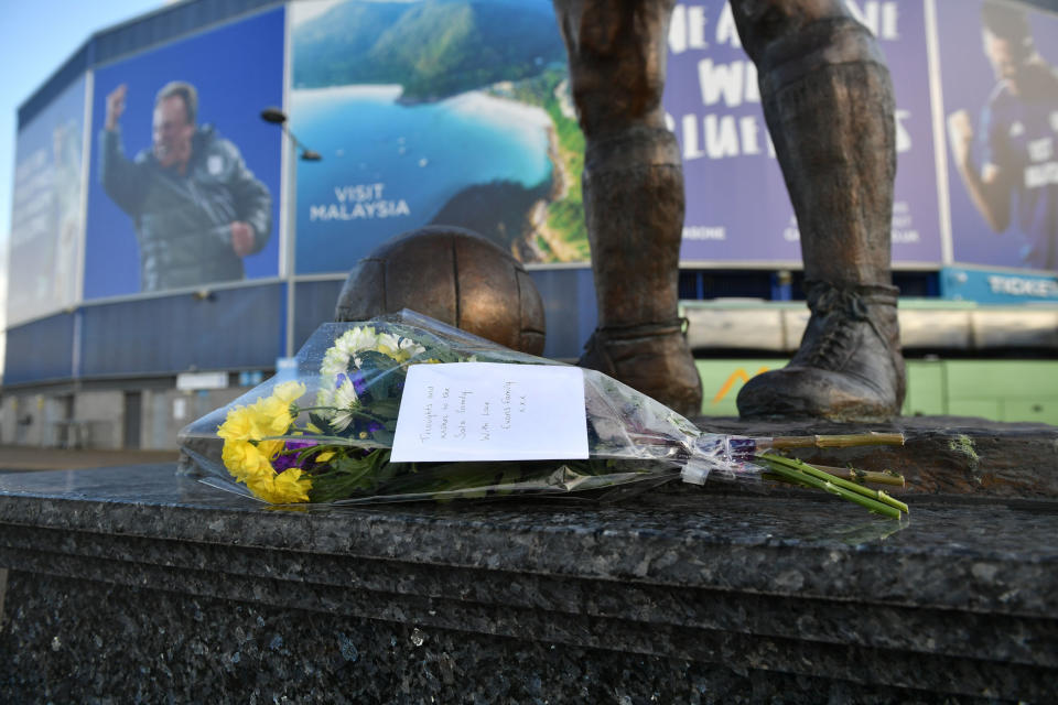 Flowers laid outside the Cardiff City Stadium (Press Association)