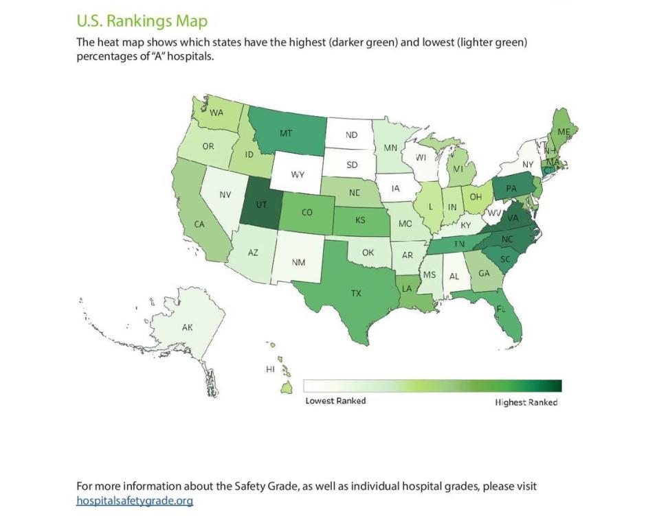 The Leapfrog group provides safety grades ranging from “A” to “F” for hospitals across the U.S.