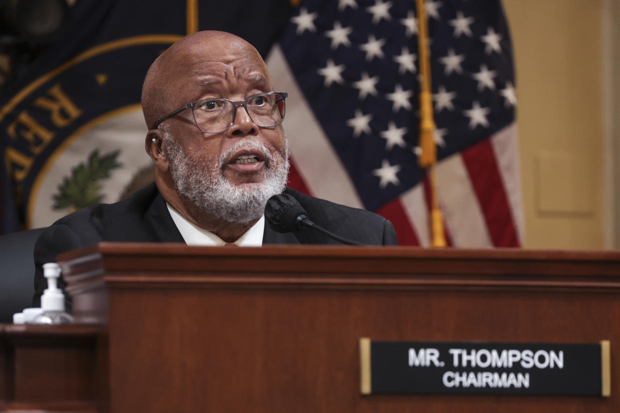 January 6 committee Chairman Bennie Thompson presides over a hearing.