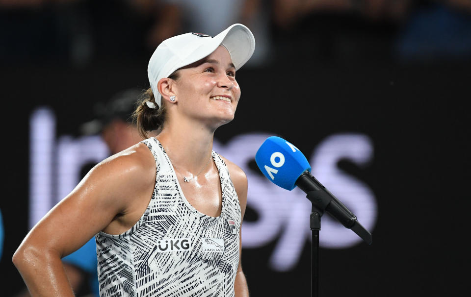 Ash Barty, pictured here after her win over Madison Keys in the Australian Open semi-finals.