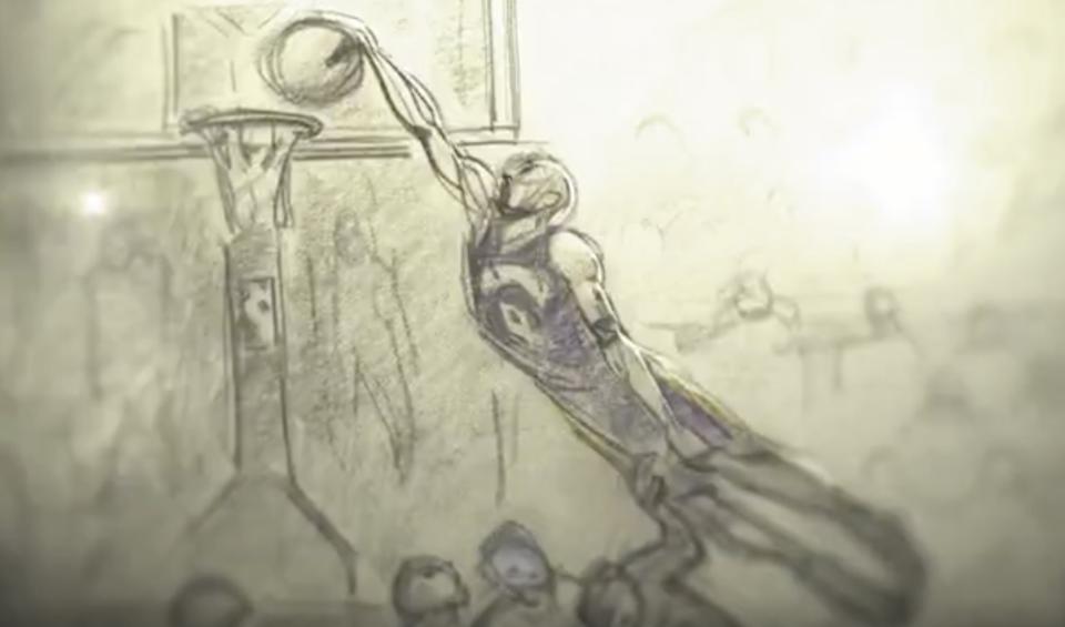 Kobe Bryant in animated action in <i>Dear Basketball</i>. (Image: go90)