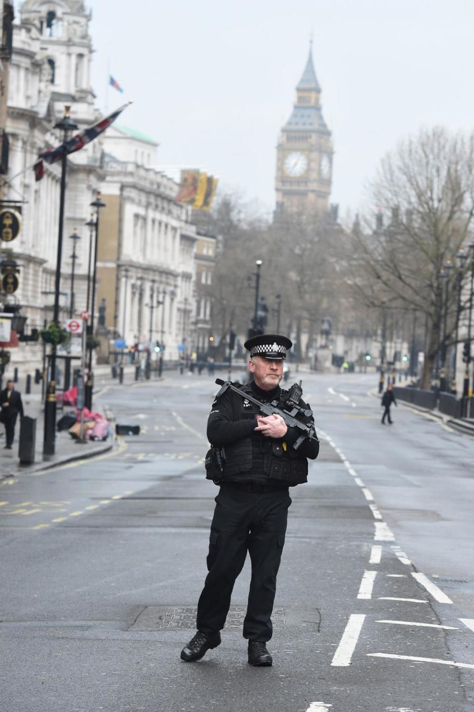 An armed police officer at the scene of the attack (Jeremy Selwyn)