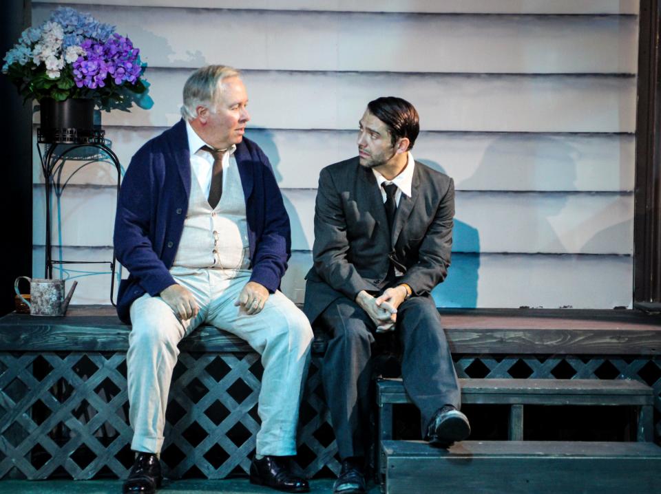 Chris Caswell, left, plays a Texas banker, who befriends a Russian Jewish immigrant played by Michael Raver in the Sarasota Jewish Theatre production of “The Immigrant.”
