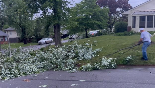 Tree branches on road in Salem following storm on May 26. (Drew Aunkst/ WFXR News)