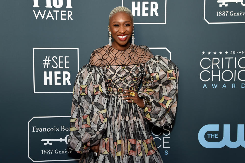 Cynthia Erivo attends the 25th annual Critics' Choice Awards at Barker Hangar on January 12, 2020. (Photo by Michael Kovac/Getty Images for Champagne Collet)