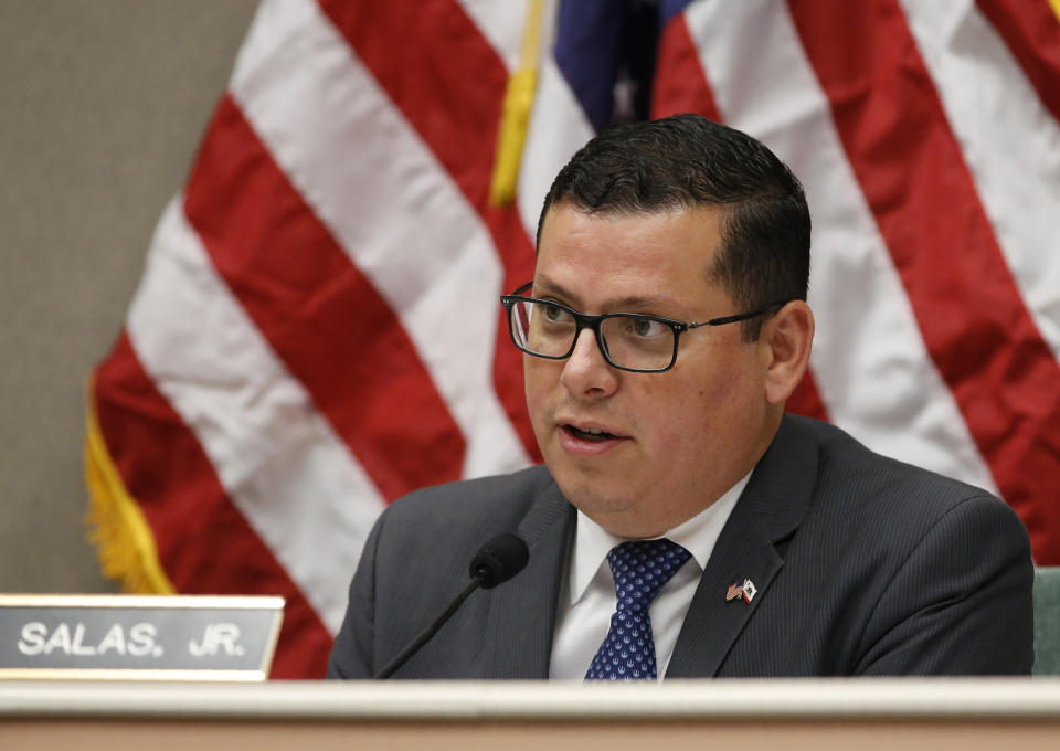 FILE – Former California Assemblymember Rudy Salas in Sacramento, Calif., Aug. 12, 2019. Salas, a Democrat, is running for Congress in California's 22nd district in 2024. (AP Photo/Rich Pedroncelli, File)