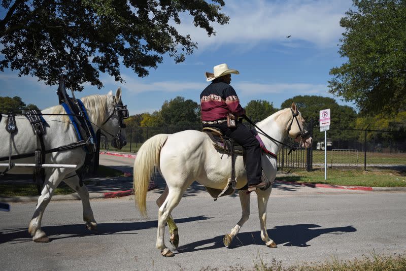 Voters line up at a polling station on Election Day in Houston