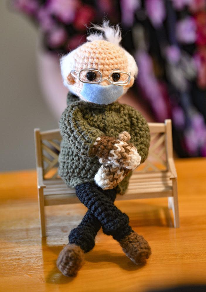 Crochet Bernie Sanders doll made by Tobey King of Texas