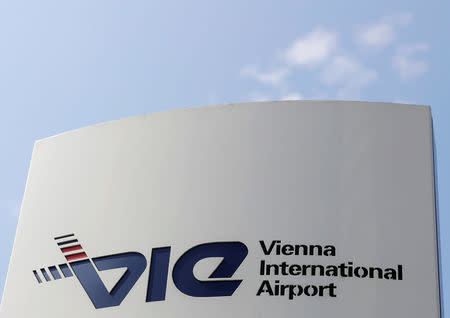 FILE PHOTO: The logo of Vienna's airport is seen in Schwechat, Austria May 28, 2018. REUTERS/Heinz-Peter Bader/File Photo